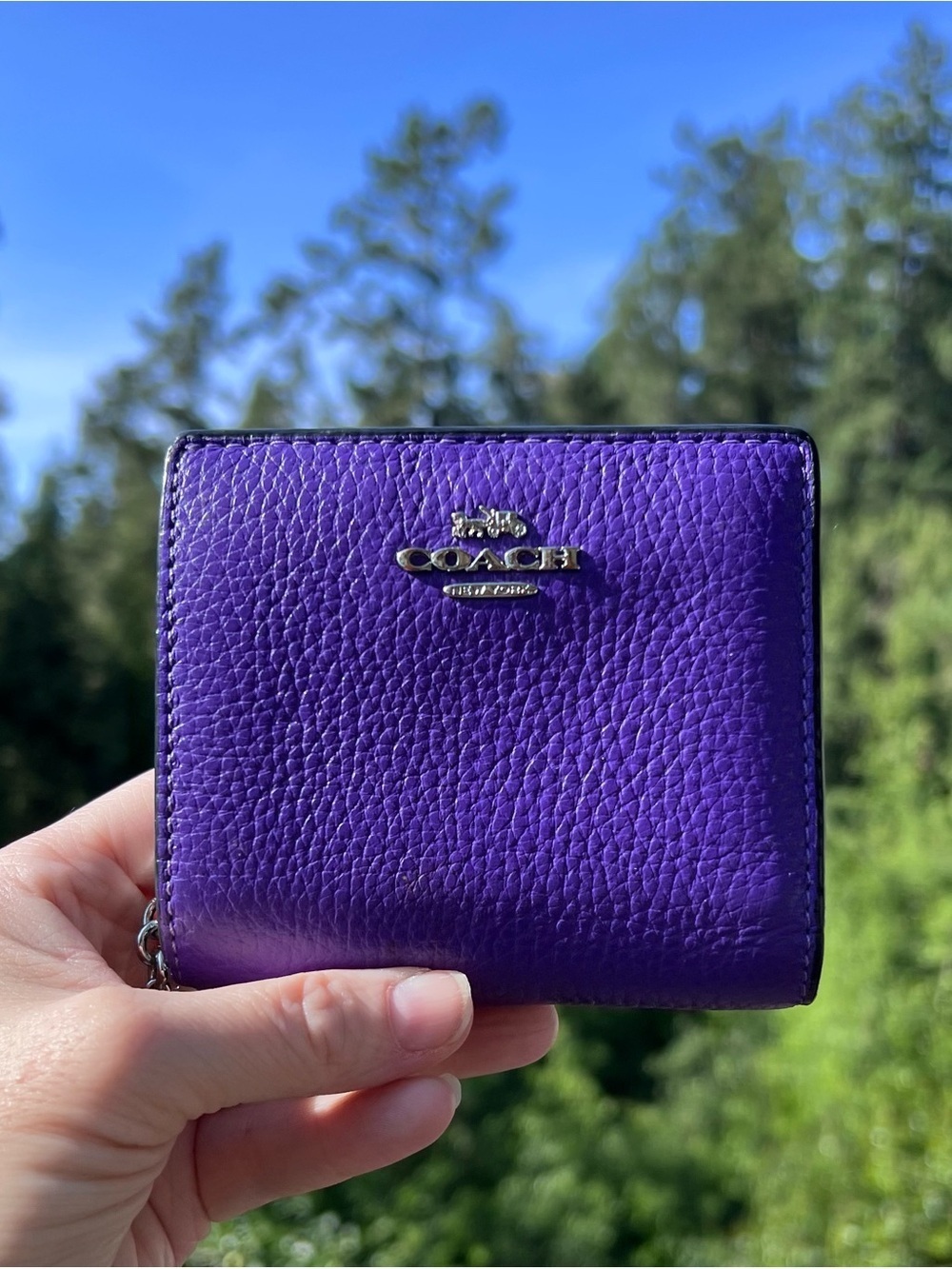 COACH Purple Pebble Leather Snap Wallet with Silver Hardware AUTHENTIC